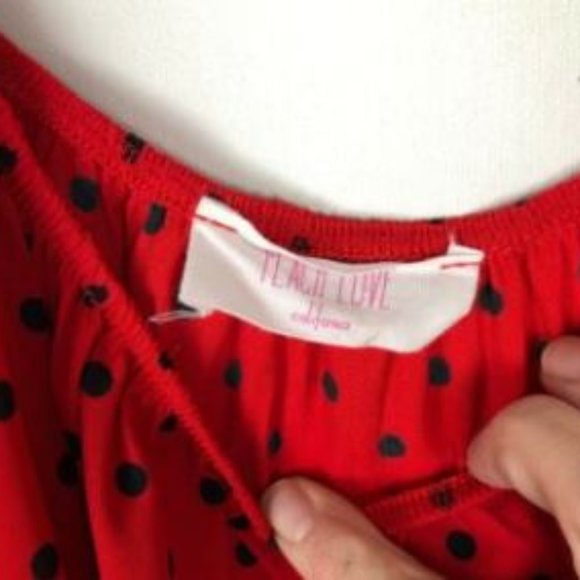 PEACH LOVE RED POLKA DOT TUNIC TOP RUFFLES - Picture 3 of 6